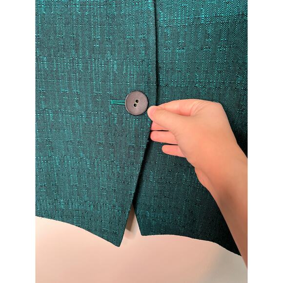 1980s Le Suit Teal Green Tweed Jewel Tones Business Office Corporate Blazer M - Picture 3 of 4